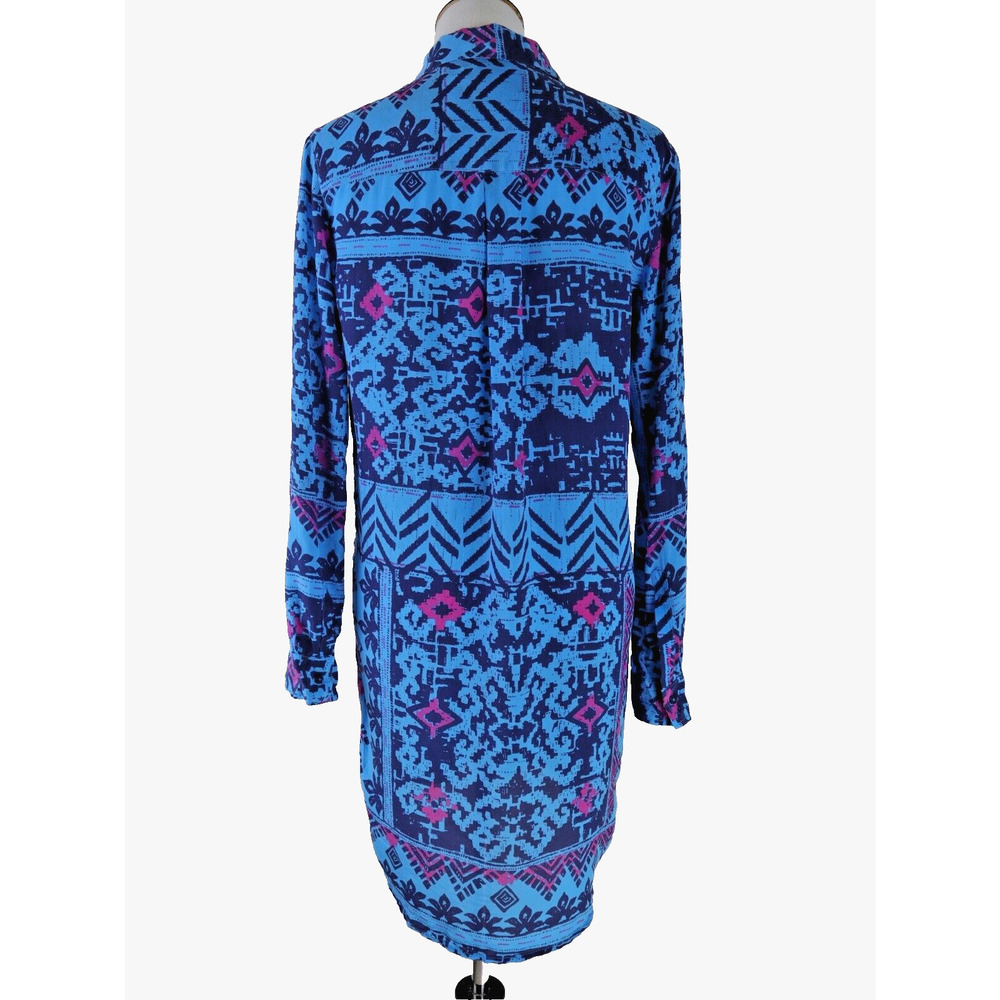 Tori Richard Size 2 Silk Popover Dress Long Sleeve Geometric Blue Pink - Picture 4 of 10